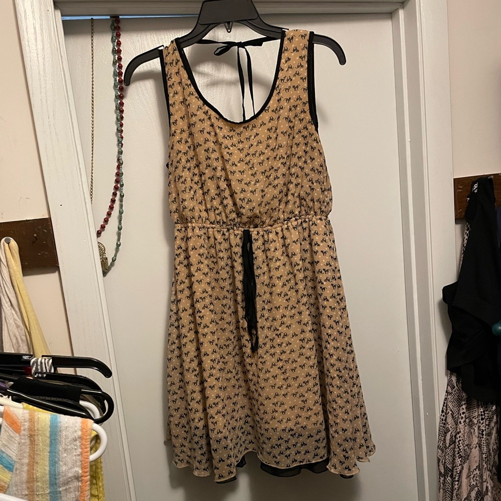 Rosebud Pale Pink and Black Cat-Print Sleeveless Dress Large